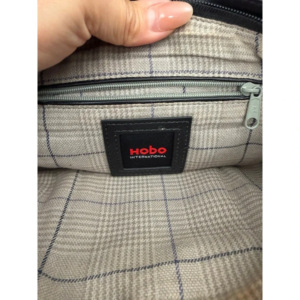 Hobo International Black Leather Foldover Clutch Bag Patent Ring Hardware